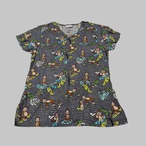 Scrubstar Womens Monkeys Playing Around XS Scrub Top Jungle Curious George